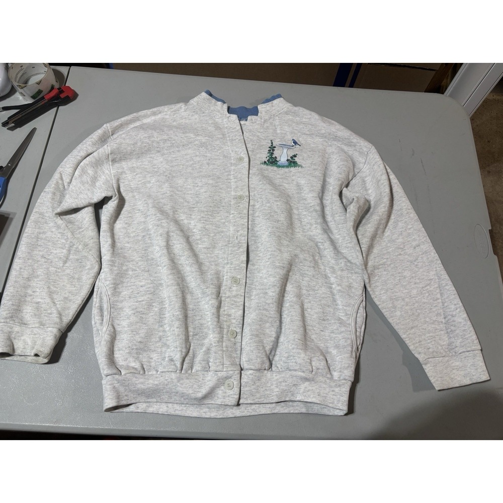 Vtg‎ Morning Sun Birdbath Sweatshirt Button Up Medium